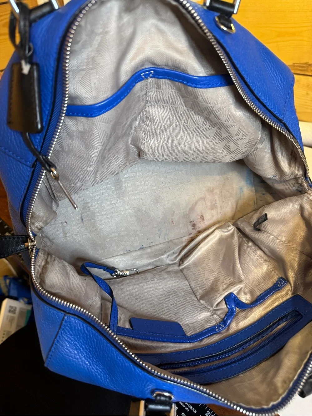 Michael Kors Blue Pebbled Leather Satchel Doctor Bag Large Tote Purse